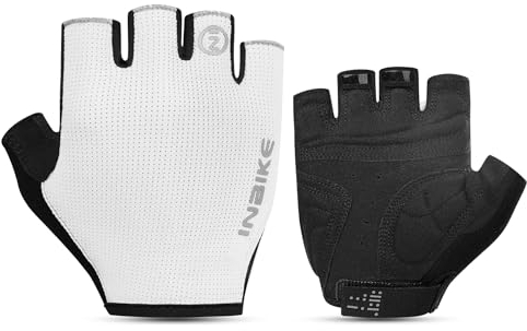 INBIKE Fahrradhandschuhe Herren Halbfinger Sommer MTB Handshcuhe Fahrrad Radsport Liecht Atmungsaktiv Reflektierend Cycling Gloves Schwarz Weiß L
