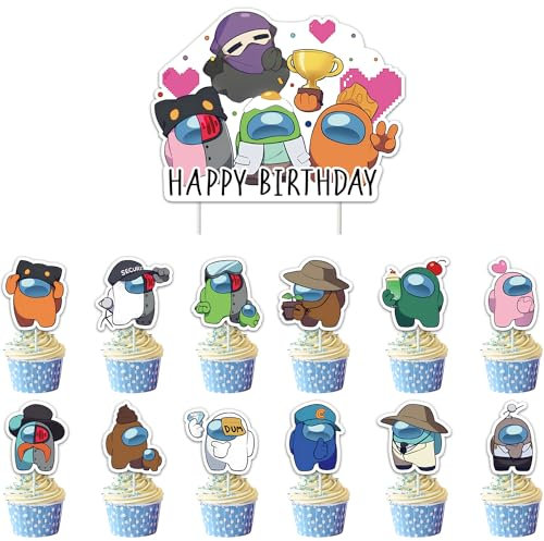 Among Us Tortendeko 49 Stück Kuchen Deko Cake Topper Cupcake Topper für Kinder, Mädchen, Jungen Geburtstagskuchendekoration