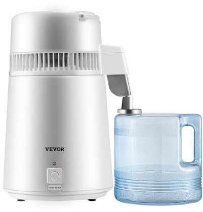 VEVOR Water Distiller, 1.1 Gal Distilled Water Machine, 750W Pure Water Distilling w/BPA Free Plastic Container, Water Distillation Kit w/Button, Countertop Distilled Water Maker for Home, White