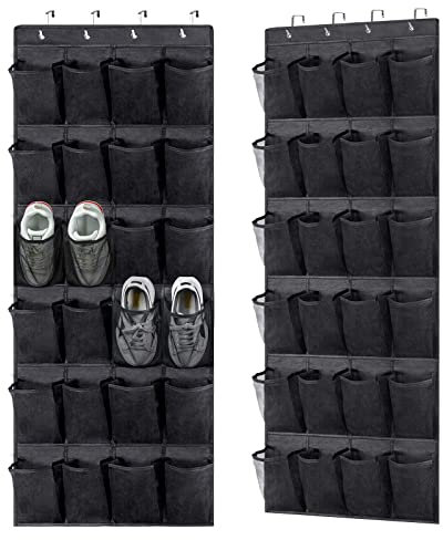 FVLAVEA Over the Door Shoe Storage Organiser Hanging Shoe Rack Holder 24 Large Mesh Pockets for Wardrobe Door Tidy with Hanger(Black)
