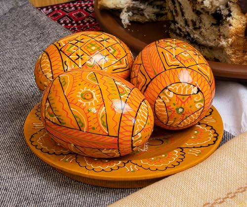 BIOL 3 rote Ostereier, 6,3 cm, Pysanky-Eier, handbemalt, ukrainische Ostereier, Pysanka, dekorative Ostereier für Heimdekoration, ukrainisches Osterei