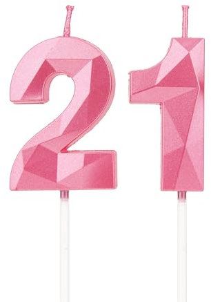 21th Birthday Candles, Pink Number Candles Birthday Decoration, Happy Birthday Cake Toppers, for Birthday Parties Weddings Company Anniversaries (Pink, 21)