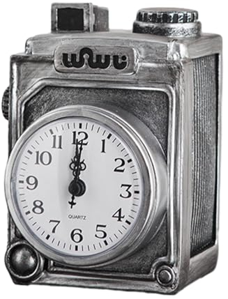MagiDeal Retro-Wecker, geräuschlos, Kamera-Modell, Figur, antike Uhr, Schreibtischuhr für Kinder und Erwachsene, Zuhause, Nachttisch, Schlafzimmer, grau