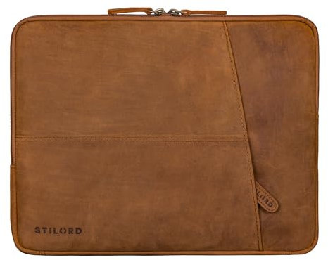 STILORD 'Merkur' Pochette Ordinateur 14 Pouces Cuir, Housse 13,3 Pouces Vintage, Etui PC Femme, Sacoche Homme, Protection Portable, Couleur:tan - marron - scuro
