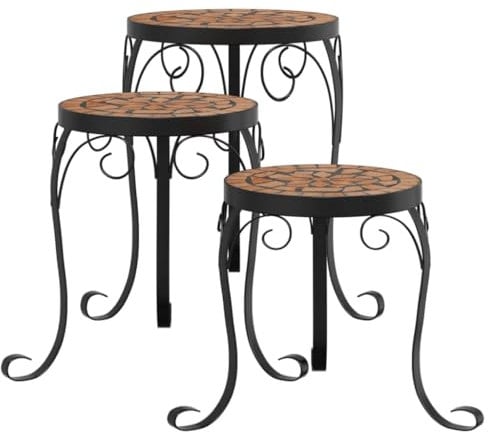vidaXL Pflanzenständer 3 STK., Blumenständer Mosaik-Design, Blumenhocker für Garten Balkon Terrasse, Blumensäule Dekoständer, Terrakotta Keramik