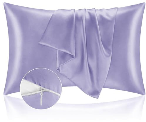 Pillow Cases Bed 50 x 70 cm Satin – Silky Pillowcase Protect Skin and Hair – OEKO-TEX – Super Soft and Hypoallergenic – 2 Pieces Pillowcase with Zipper Lilac