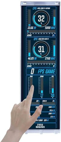VSDISPLAY 14.5 Inch 2K Touch Screen Monitor 2560x720 for Y70 PC Computer Case Building CPU/GPU Temperature Monitoring IPS LCD Display Supports/USB C Input,White Frame