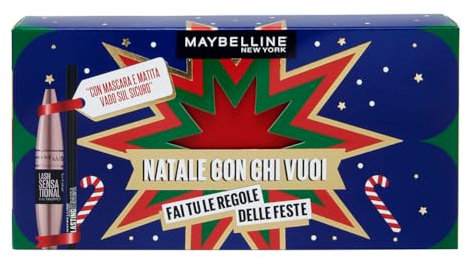 Maybelline New York Cofanetto Regalo, Mascara Volumizzante e Matita Occhi Pigmentata, Look Occhi Intenso, Collezione Natale con Chi Vuoi 2024, Mascara Ciglia Sensazionali e Matita Occhi Lasting Drama