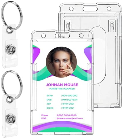2 Pcs Porte Badges Rigides, Badge Plastique Transparent, Porte Carte Bus Double Vertical, Porte Carte Cou avec Fente pour le Pouce, Badge pour Carte d'Identité, Crédit, École, Bureau, Licence, Passes