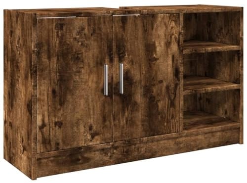 vidaXL Armoire d'évier chêne fumé 90x29x55 cm Bois d'ingénierie, Armoire de Salle de Bain, Armoire de Rangement Salle de Bain, Meuble lavabo de Salle de Bain