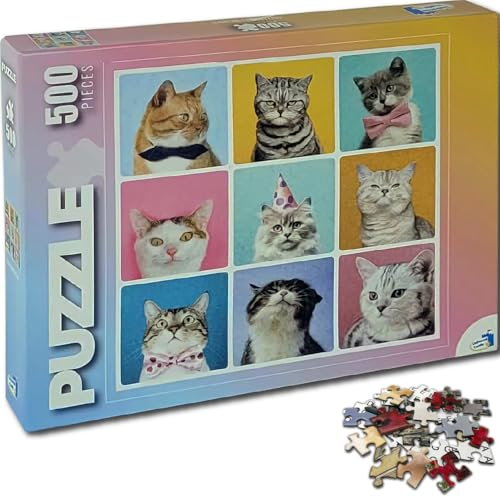 Universal Castle 500 Teile Quadratisch Jigsaw Puzzle für Erwachsene und Kinder Pop Art Haustier Tiere Thema Katze und Hund Klassische Puzzle Spielzeug (Cats)