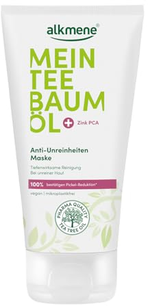 alkmene Teebaumöl Maske gegen Pickel, Mitesser & Unreinheiten vegan 75 ml - 100% bestätigen Pickel Reduktion - Gesichtsmaske Männer & Frauen, Gesichtsmaske Mitesser Maske Männer, Anti Pickel Maske