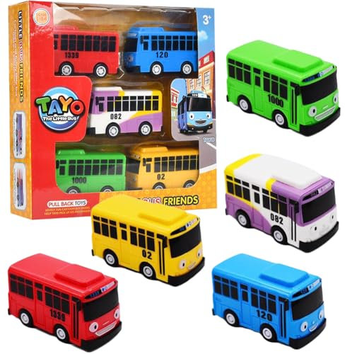 CYZJPRVN 5Pcs Mini Bus Spielzeug, Pull Back Spielzeugautos, Kleine Autos Spielzeug ab 3 Jahre, Bus Modell,Spielzeugautos Set, für Mädchen Jungen Geburtstagsparty Geschenk Lernspiel