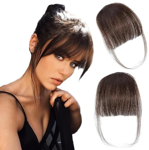 ORIGEN Clip in Bangs Human Hair Clip on Bangs with Underwire Hairpieces Artificial Front Bangs Extensions for Women Dark Brown