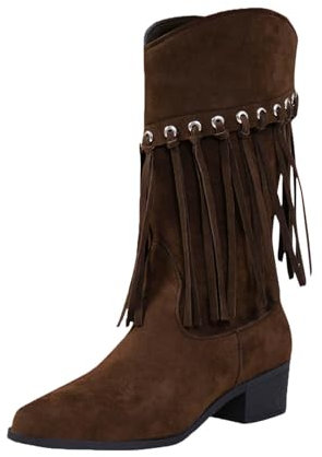 HAOLEI Stivali Donna Camoscio con Tacco Cowboy Western Scarpe da Donna Stivali Stivaletti Frange Camperos Etnici Vintage Donna Stivali Stivaletti Camoscio Natale Regali Offerte Lampo Del Giorno