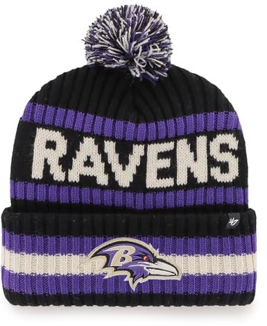 '47 NFL Baltimore Ravens Unisex Bering Bobble Winter Hat, Team Logo, Farbe Schwarz