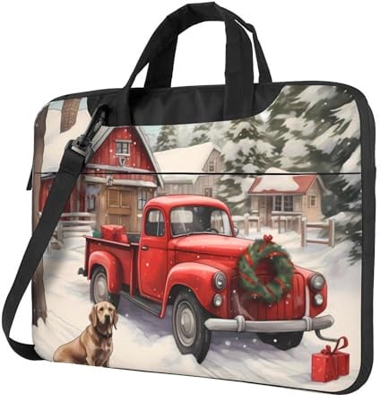 KWQDOZF Laptoptasche mit Weihnachtshund, rot, Ruck Laptoptasche, Damen und Herren, Messenger-Umhängetasche, Aktentasche, 15,6 Zoll