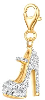 GLANZSTÜCKE MÜNCHEN Damen Charm 925/- Sterling Silber gelbgold | gelbvergoldet 18 Karat, Zirkonia, weiß, High Heel