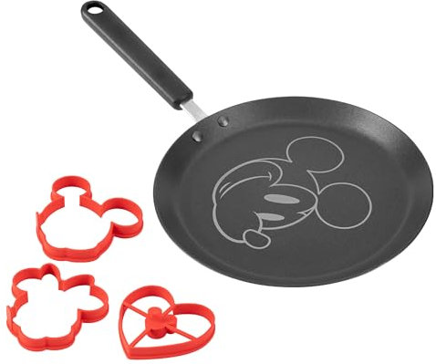 Prestige Disney Non Stick Pancake Pan & Pancake Mould Set, Mini Pancake Mould Set x 3 / 24cm Pancake Pan, Grey, Red