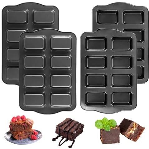 LOPYXBR 4PCS Mini Loaf Tins 8-Cavity, 36x24x3.5CM Mini Loaf Baking Tin for Baking, Small Loaf Tins for Bakings Non Stick, Carbon Steel Rectangular Muffin Tin for Brownie Cake (Black,8-Cavity)