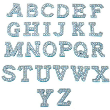 26pcs Alphabet Resin Pearl Letter A~Z Patches Iron Sew on Appliques for Clothing-Sky Blue