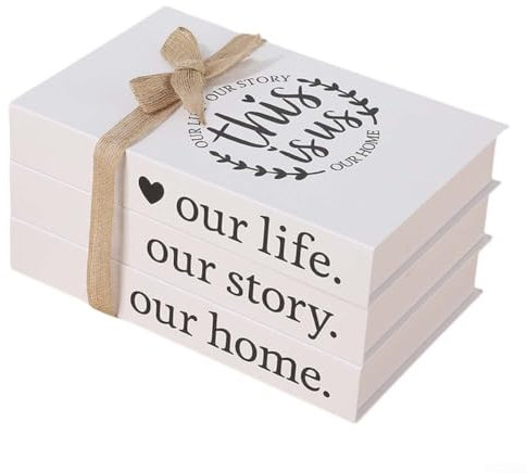 ZMdooreasy Lot de 3 livres décoratifs rustiques pliables pour décoration de maison, bibliothèque, table basse, cheminée, blanc (thisisus)
