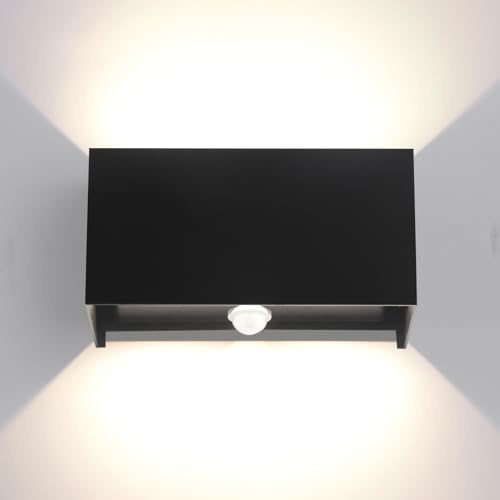 25W LED Applique da Parete Esterno/Interno con Sensore di Movimento e Crepuscolare 4000K Luci Naturale IP65 Impermeabile Moderno Alluminio Lampada da Esterno Angolo di Luce Regolabile Nero