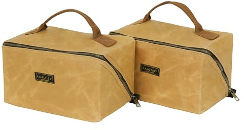 Canvas Werkzeugtasche, Zippered Tool Pouch mit Griff, 16 OZ gewachstem Segeltuch Werkzeug Storage Organizer | 2-Pack | 24 x 27 x 14cm (Geöffnet) - Khaki