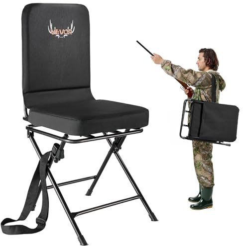 VEVOR Hunting Chair, 360° Silent Swivel, Foldable Lightweight Portable Blind Chair, Heavy-Duty Steel Frame Ground Stool Seat, with Adjustable Shoulder Strap, 136 Kg Capacity for Fishing, Camping