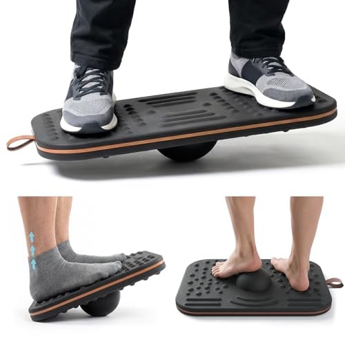 Balance Board,360-Grad Wackelbalance-Board für Erwachsene-2-in-1 Doppelseitige Anti-Ermüdungsmatte & Stabilitätstrainer für Stehschreibtisch,Heimfitness oder Büro-Premium-Kunstleder & Massivholz