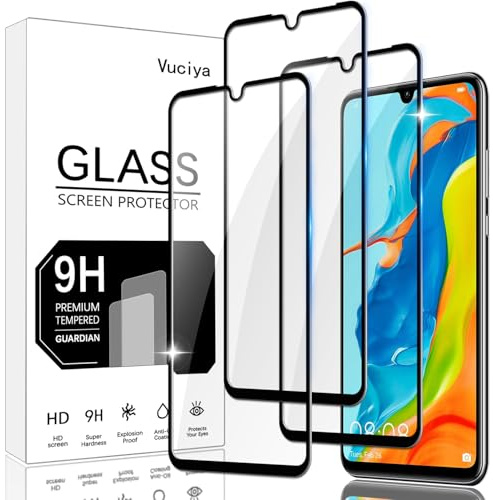 Vuciya Pack of 3 Screen Protector kompatibel mit Huawei P30 Lite panzerglas,9H Härte Schutzfolie,Anti-Kratzen,Anti-Bläschen,HD Clear Film,for Huawei P30 Lite