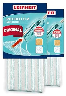 Leifheit Wischpad Picobello M, Micro Duo 2-Faser-System, 2er Set | Für Bodenwischer Picobello M, 33 cm Wischbreite, Mikrofasern und Spezialborsten, waschbar bei 40°C, für Fugen