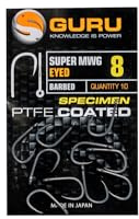 Guru - Super MWG Barbed | 08 - PTFE Coated Wide Gape Fishing Hooks, Forged Steel Eyed Barbed or Barbless, Strong Durable All Round Hook for Carp F1 and Coarse Fishing