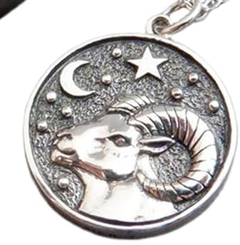 925 sterling silver aries necklace. zodiac ram star sign. astrological astrology symbol. mars double sided design. coin charm jewelry | with 18 inch chain |silver plated |WW_PN__0255