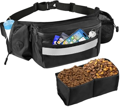 LILIYYA Bauchtasche Hundetraining Leckerlitasche für Hunde wasserdichte Futterbeutel Hundetraining mit Kotbeutelspender Reflektorband Leckerlibeutel für Hunde Verstellbare Laufgürtel