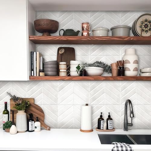Alwayspon 3D-Vinyl-Wandfliesen-Aufkleber, 23 x 29 cm x 10 Stück, cremeweiß, Fischgrätenmuster, selbstklebend, wasserdicht, Spritzschutz, Aufkleber für Küche, Badezimmer, Wand