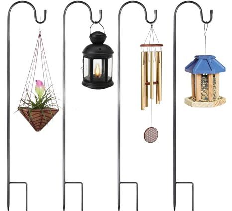 Beewiner 4 Stück Schäferhaken Garten 120cm, Hirtenstab Vogelfutter, Höhenverstellbar, laternenhalter metall für Vogelkäfige, Windspielen, Laternen, Solarleuchten und Blumenampeln, Hofdekoration