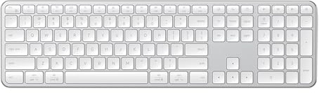 SATECHI Slim EX3 Kabellose Tastatur, Nummernblock, Multi-Device-Bluetooth, 2,4-GHz für macOS, Windows/Android, Sofortige Tasten-Umschaltung, USB-C Akku, Silber, 𝗤𝗪𝗘𝗥𝗧𝗬 (Englisch)