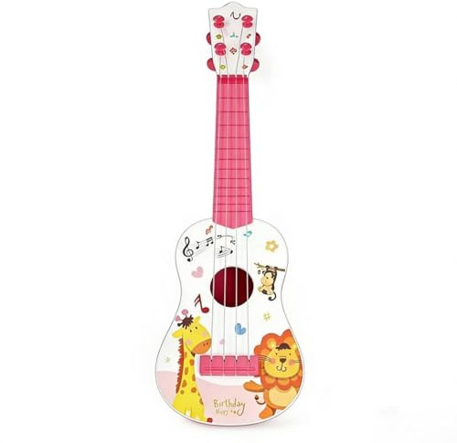 Gitarre für Kinder, 42cm Kindergitarre, Musikspielzeug Ukulele Instrument, Kindergitarre Musikinstrumente, Stimmbare Nylonsaiten, Mit 4 Verstellbaren Saiten und Plektren, für Kinder (Rosa)