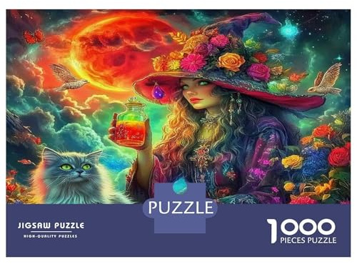 Witch Puzzle 1000 Teile Schweres Lernspiel Impossible Hexe mit Magischer Stab 38x26cm Herausforderung für Erwachsene und Kinder