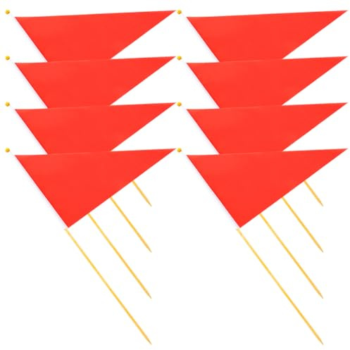 KOCKSHION 8pcs Red Triangular Survey Marker Flags with Bamboo Stakes for Lawn, Garden, Construction Site Marking and Yard Landscaping Safety