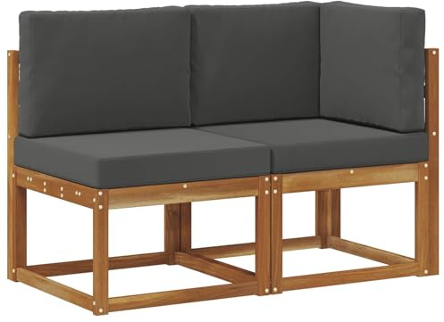 vidaXL Outdoor Mittel- und Ecksofa 2 Stück Natur und Anthrazit