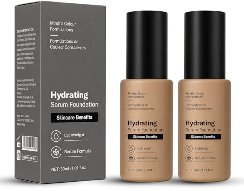Hydrating Serum Foundation for Mature Skin, Feuchtigkeitsspendende Serum Foundation mit Mittlerer bis Hoher Deckkraft, Leichte Textur für Reife Haut und Feine Linien (2PC)