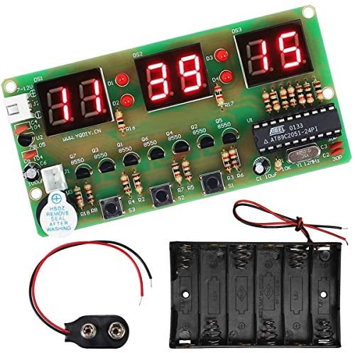 Youmile Digital Clock DIY Kit 6Bits C51 AT89C2051 Chip Electronic Alarm Clock Kit PCB Board Soldering Practice FR-4 for Arduino with Battery Holder