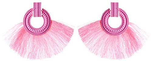YAZILIND Bohemian Drop Earrings Fan-shaped Tassel Pendant Dangle Earring Ladies Ear Jewelry(Pink)