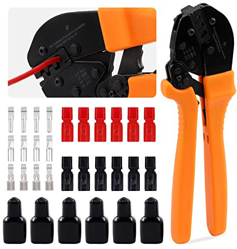 Glarks 31-teiliges Crimp-Set für Stromanschlüsse, inkl. Ratschen-Draht-Crimpzange mit 15 A, 30 A, 45 A Stromanschlüssen und Kappe, kompatibel mit Anderson-Steckverbindern