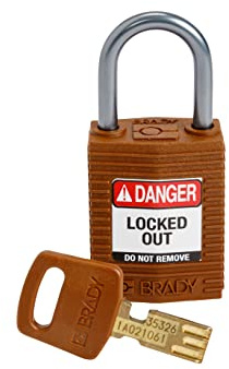 Brady (CPT-BRN-25AL-KD) SafeKey Nylon Lockout-Vorhängeschloss - kompakt Mit Aluminium Bügel 25.00 mm Braun KD - Verschiedenschließende Schlösser 1 Stück