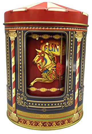 Spieluhrdose Funfair - Dose, Gebäckdose, Aufbewahrungsdose, Keksdose, Blechdose. Aufbewahrung für Plätzchen und Lebkuchen. Aaufwändig geprägt und bedruckt. Vol. 750 ml. Maße: 12 x 16 cm