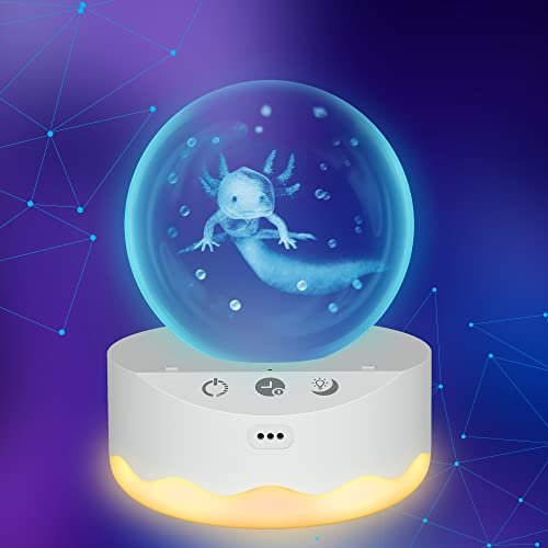 Ammonite Axolotl Geschenk, Kristallkugel für Kinder mit LED-Lampe Basis, klar 70mm Glaskunst für Kinder Geburtstag Geschenke, Axolotl Geschenke, Geschenk für Jahrestag und Freund Geburtstag