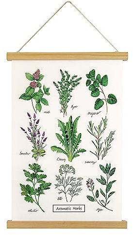 XIAOAIKA Poster d'herbes aromatiques HD - Style rustique et coloré - Décoration murale - Avec cadre en bois - Pour salon, bureau, chambre à coucher 30 x 40 cm